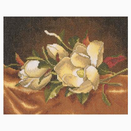 MAGNOLIA FLOWERS CROSS STITCH KIT BY LANARTE