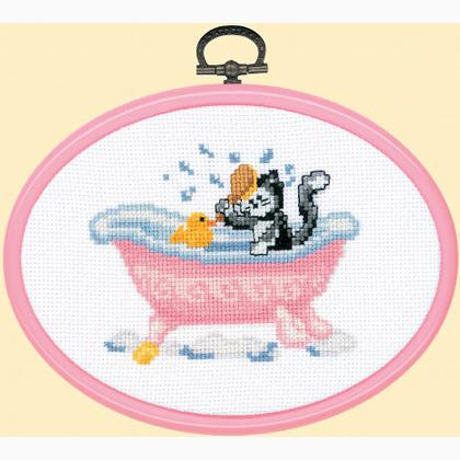 Counted Cross Stitch Kit: cat in the bath!