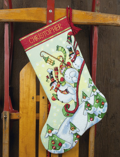 Sledding Snowmen Stocking