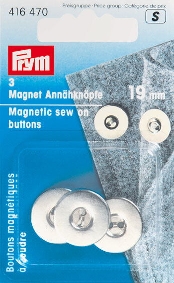Magnetic sew-on buttons 19 mm, silver-coloured
