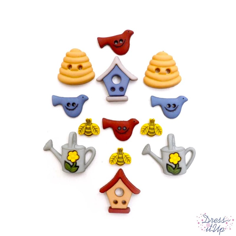 BIRDS AND THE BEES 5424 Birdhouse Beehive Jesse James Buttons Dress It Up 