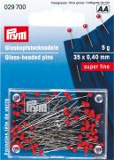 Red glass-headed pins 0,40 x 35 mm 5gr.
