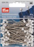 White glass-headed pins 0,80 x 48 mm 30gr.