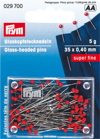 Red glass-headed pins 0,40 x 35 mm 5gr.