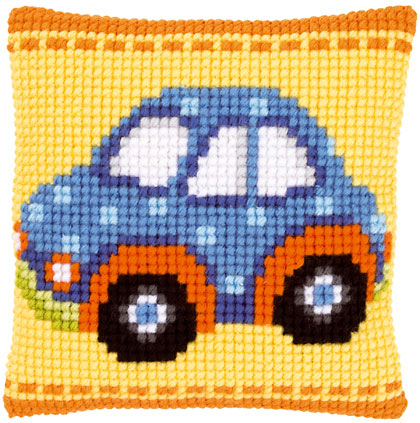 Cojín- Coche de juguete azul de Vervaco - Almohadas - Kit punto de Kit - Cenina