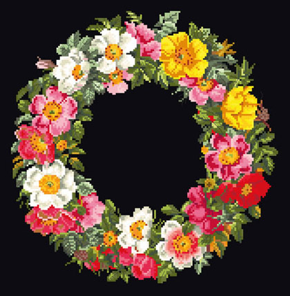 Roses Wreath Cushion - Black