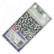 Eyelets with washers brass inox silver 5 mm