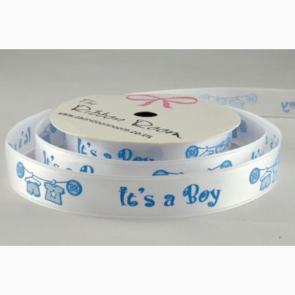 Ribbon 15mm - It\'s a Boy - Blue