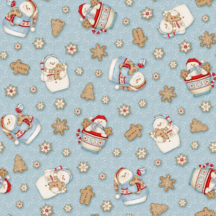 Cocoa & Cookies Flannel Blue Snowman 45x110cm. From Henry Glass ...