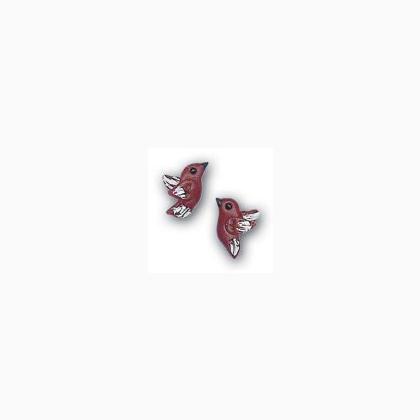Button - Dark Red Birds (pair)