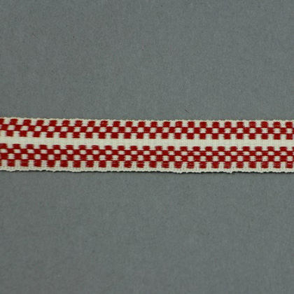 Ribbon with checked motif - Ecru and Vermilion