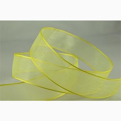 Wired Sheer Coloured Edge Ribbon 25mm - Yellow