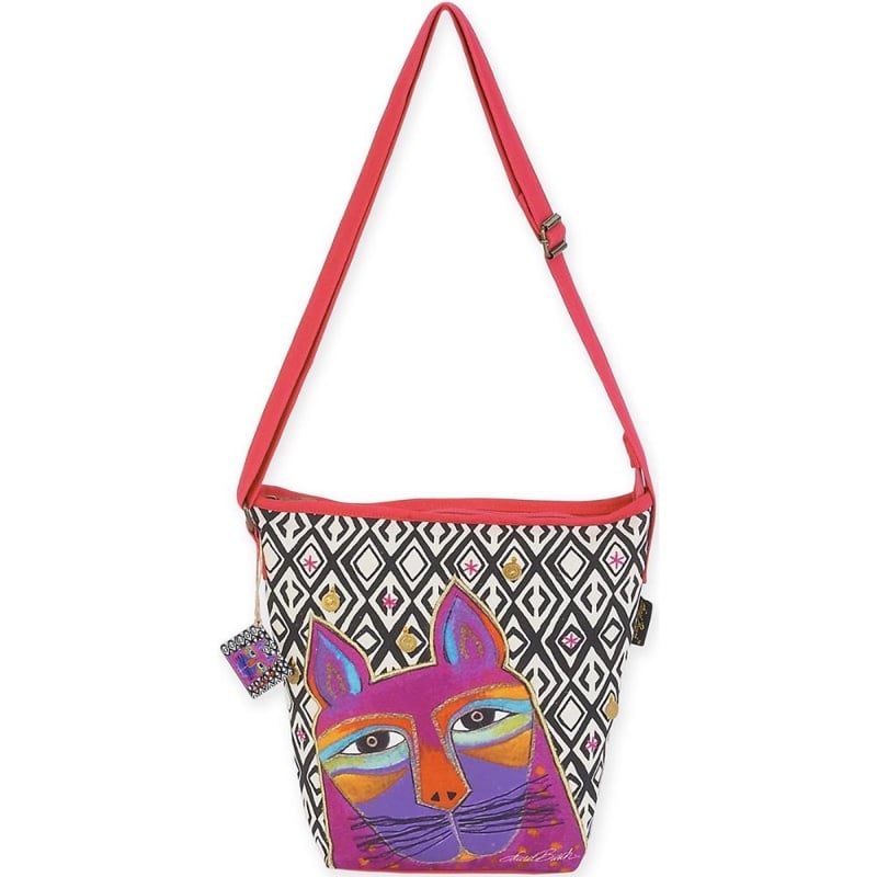 Whiskered Cat Laurel Burch Large Canvas Shoulder Tote Bag