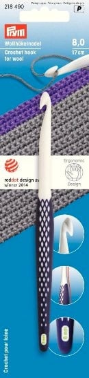 Crochet hook for wool, ergonomic, 8mm/17