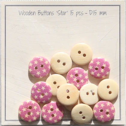 Stars - Wooden Buttons - 15 mm - Pink