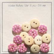 Stars - Wooden Buttons - 15 mm - Pink
