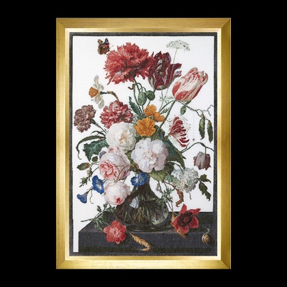 Still Life with Flowers in a Glass Vase, 1650-1683 - Linen