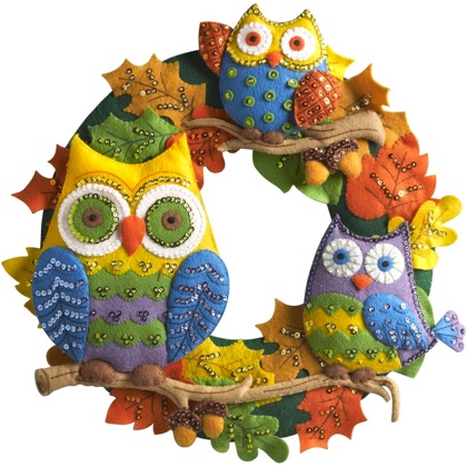 Felt Owl Wreath Applique