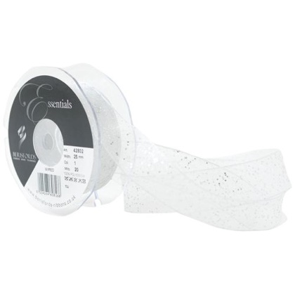 Random Glitter Ribbon 25mm - White