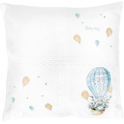 Cushion - Baby Boy - Rabbit in a flying balloon