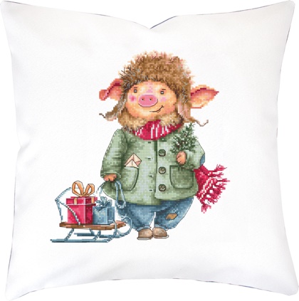 Cushion - Christmas Pig with gifts