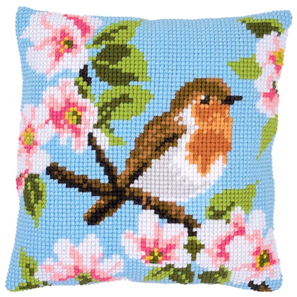 Front Cushion: Robin & blossoms