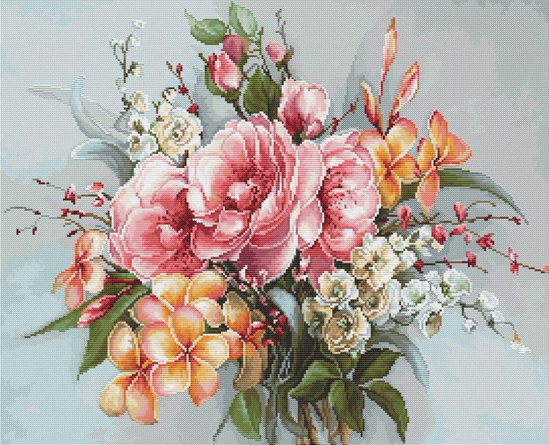 Cross Stitch Kits Hand Embroidery Flowers Bouquet Peonies