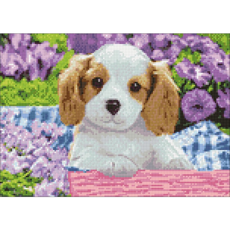 Dog in Purple Flowers From Wizardi - Diamond Painting - Kits