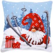 Front Cushion: Christmas gnome skiing