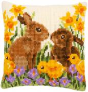 Front Cushion: Rabbits with chicks