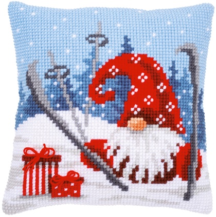 Front Cushion: Christmas gnome skiing