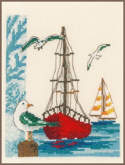small landscape cross stitch embroidery chart Sailing in Diabaig Harbour