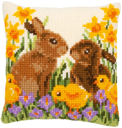 Front Cushion: Rabbits with chicks