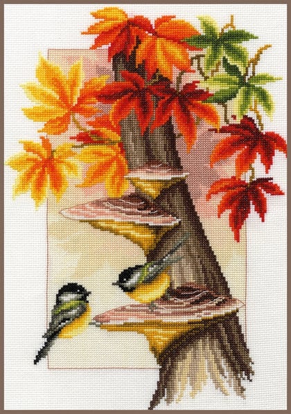 Chickadees between leaves