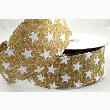 Ribbon 25mm - Christmas Stars - Natural