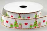 Ribbon 25mm - Christmas Grosgrain - White & Green