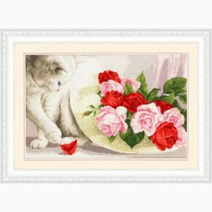 "Cat and roses" Counted Cross Stitch Kit GOLDEN FLEECE Z-054