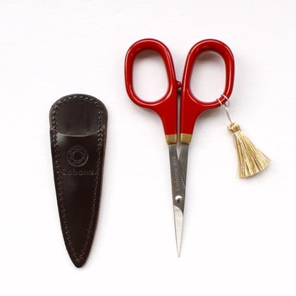 Shunuri small scissors with gold lacquer art - Red