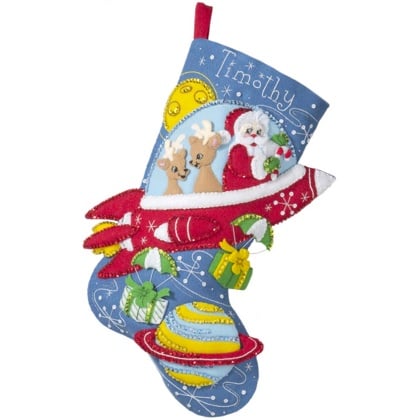 Christmas Santa Ornament  Holiday Felt Embroidery Kit in Silver and Blues 
