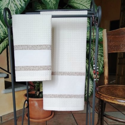 Couple of bath towels - Honeycomb - Ecru