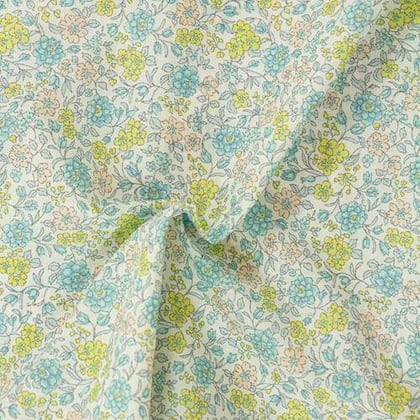 Organic cotton printed fabric - Yellow and blue flowers