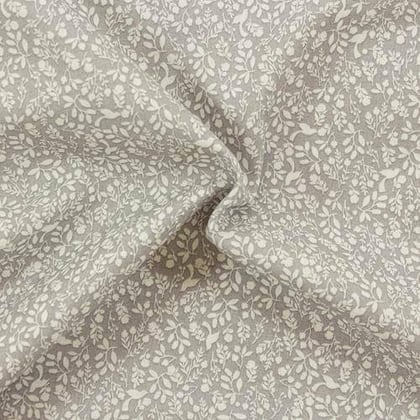 Organic cotton printed fabric - Gray birds and leaves