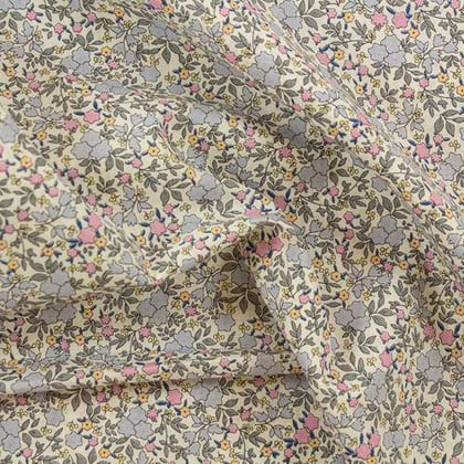 Organic cotton printed fabric - Blue and rose flowers