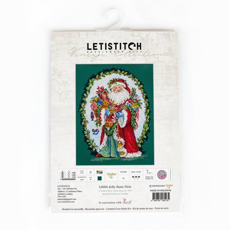 Wood Cross Stitch Ornament Kit - Jolly St. Nick