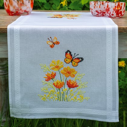 Runner - Orange Flower and Butterflies
