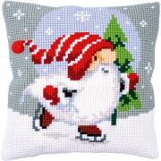 Front Cushion: Christmas gnome on ice