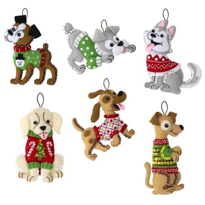 Felt Ornaments Applique Kit set of 6 - Dogs