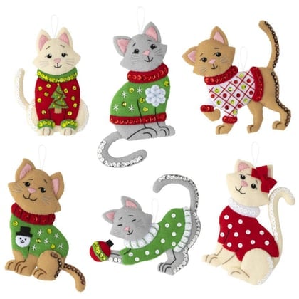 Felt Ornaments Applique Kit set of 6 - Cats