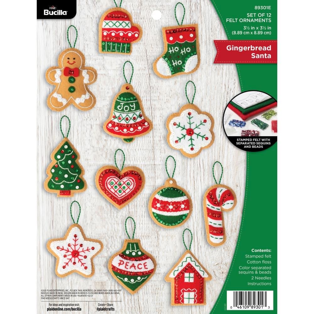 Felt Ornaments Applique Kit - Gingerbread Santa From Bucilla