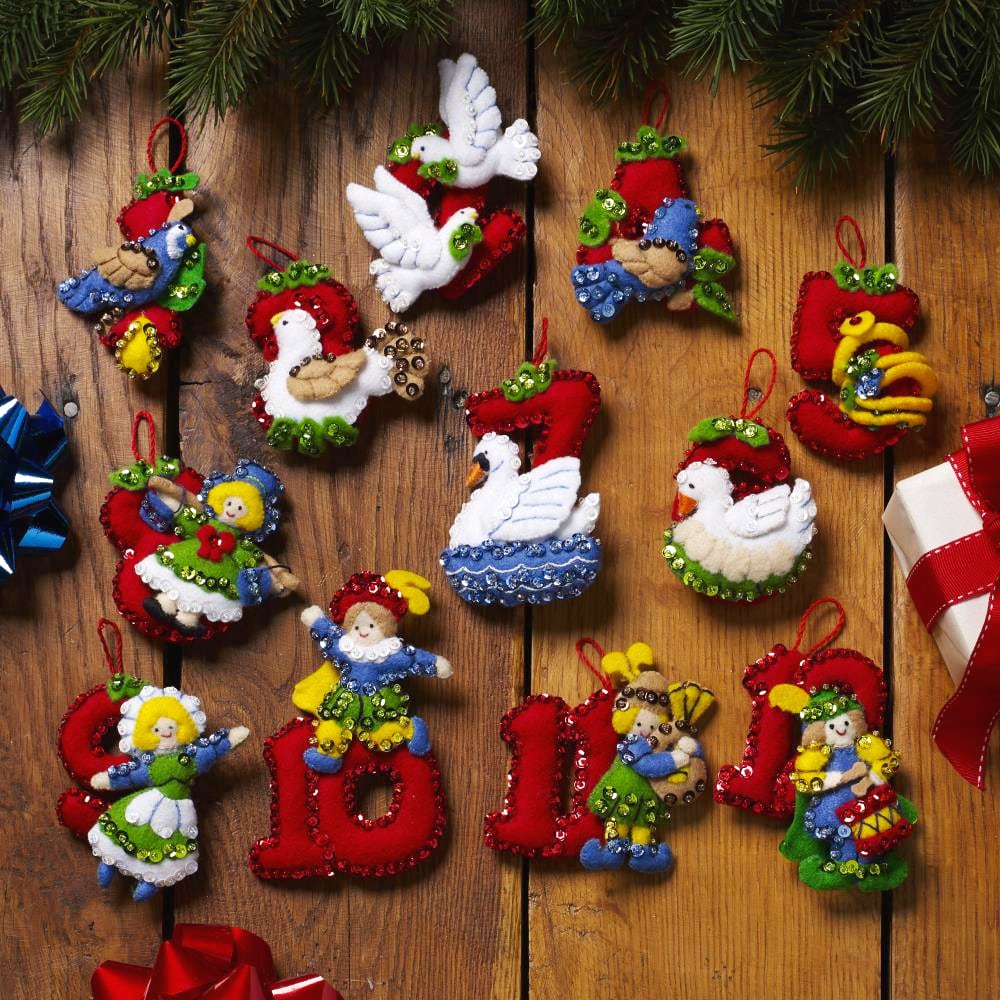 Felt Ornaments Applique Kit set of 6 - Twelve Days of Christmas